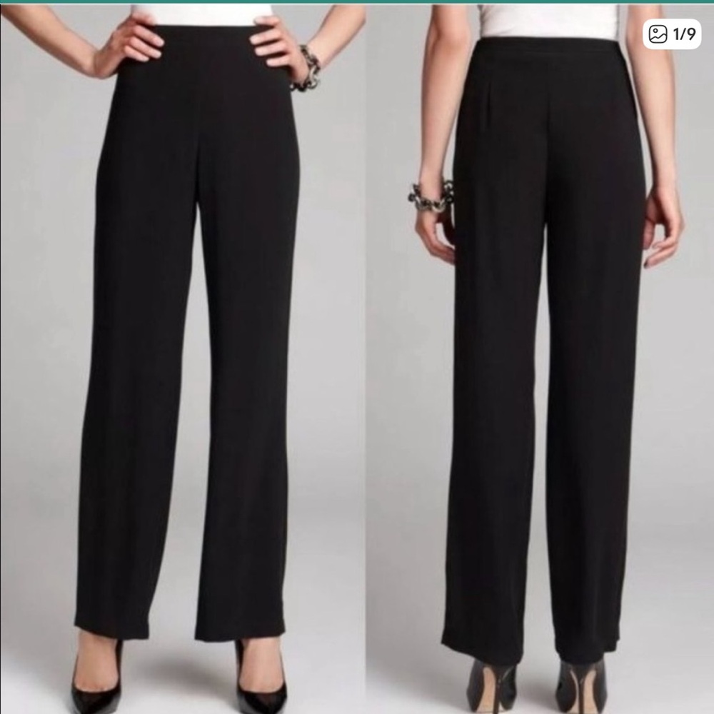Eileen Fisher 100% Silk Crepe Black Side Zip Trouser Pants Size 8 Petite